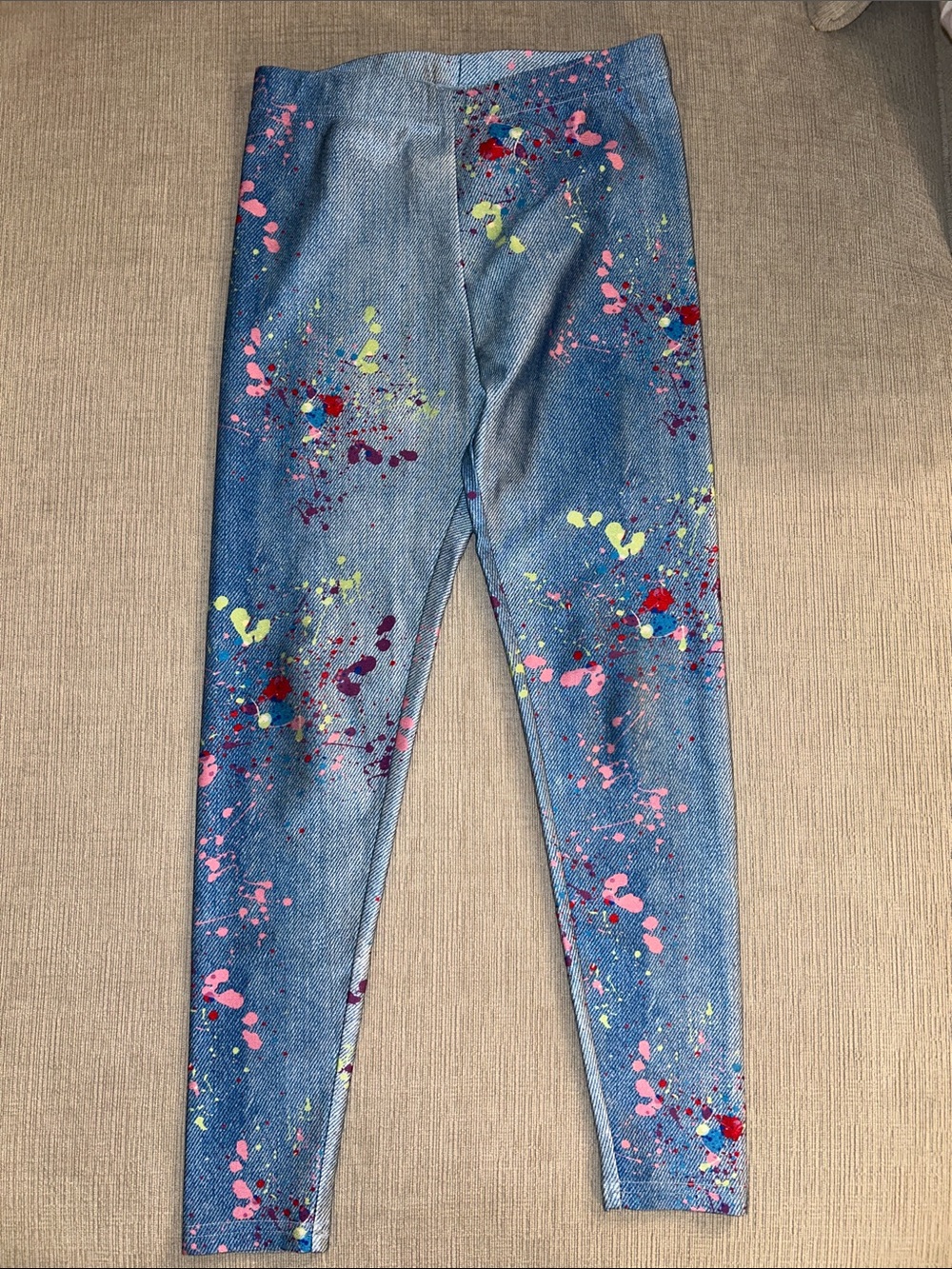Terez Blue Leggings with Pink, Yellow and Red Paint-Splash